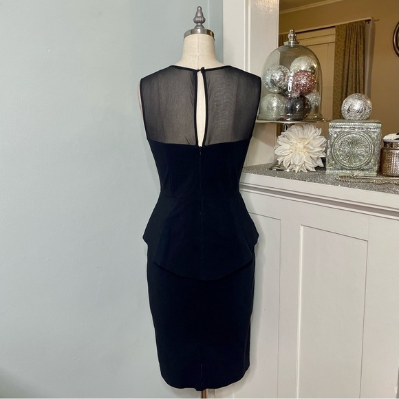 NWT Cache Black Illusion Mesh Peplum Sheath Cocktail Party Dress 4 Evening Wear - Picture 8 of 11